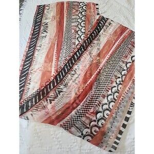 Vintage Chico's Scarf Red Black  Cream Aztec  20" X 70"  100% Polyester Sheer